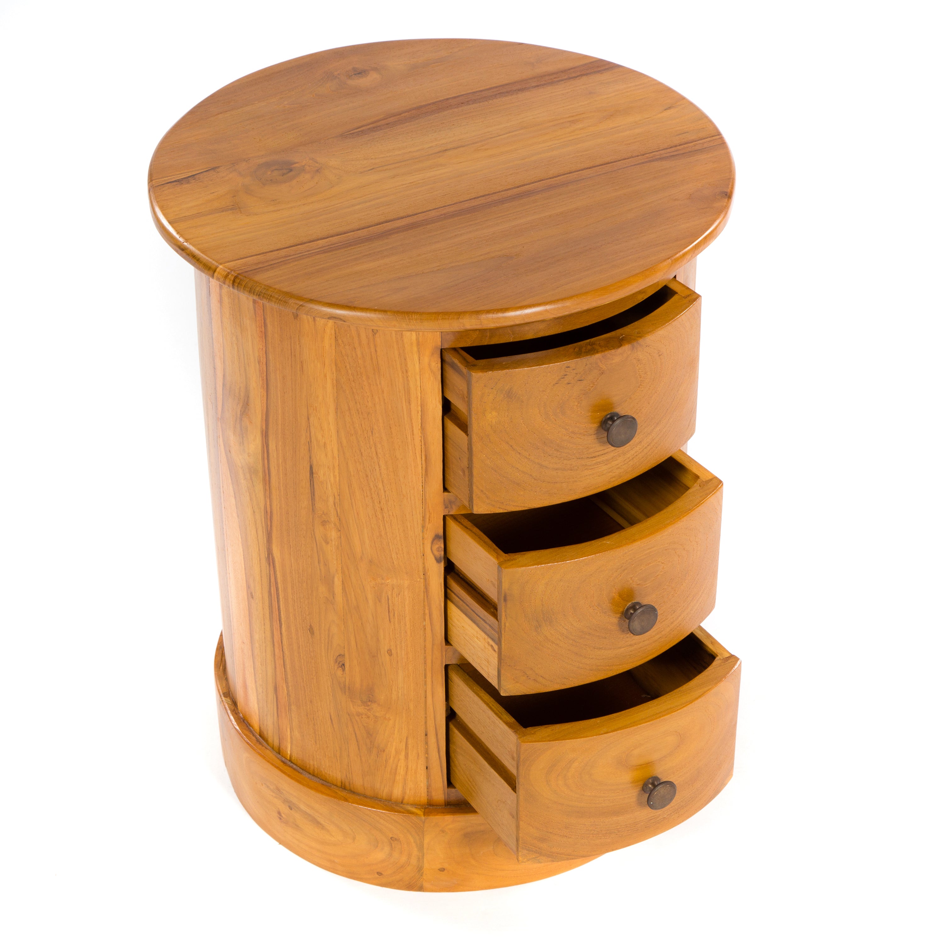 Java 3 Drawer Teak Wood Round Drum