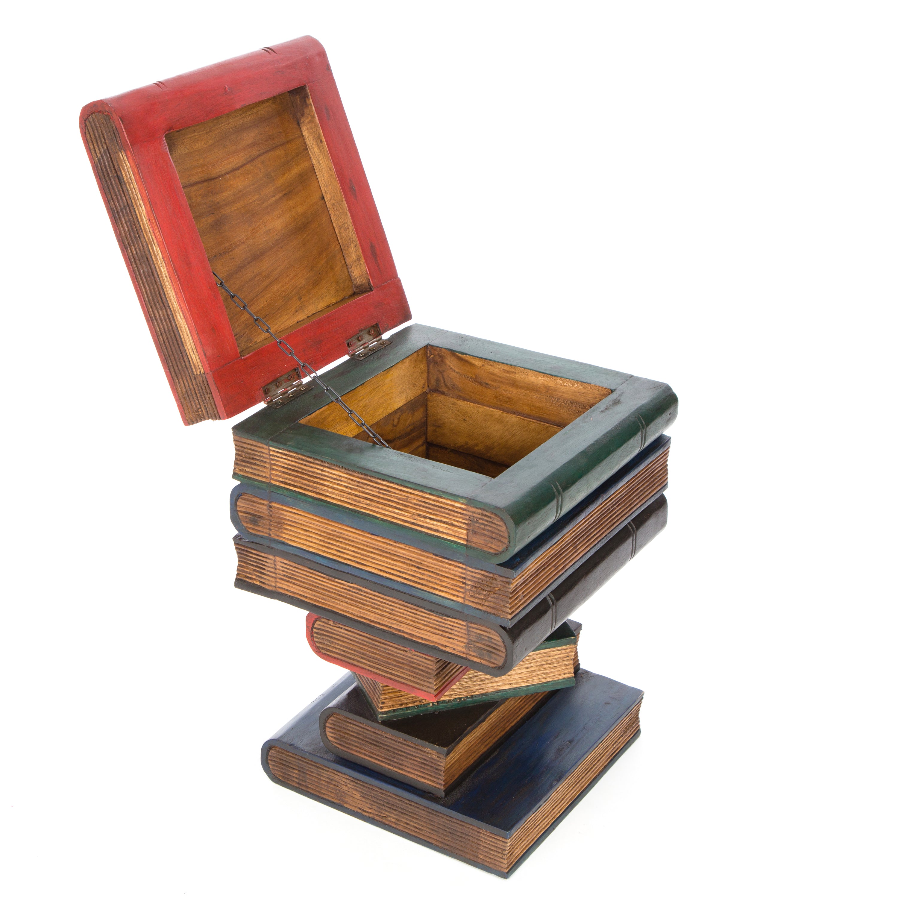 Rustic Wooden Book Stack Side Table With Storage - Painted