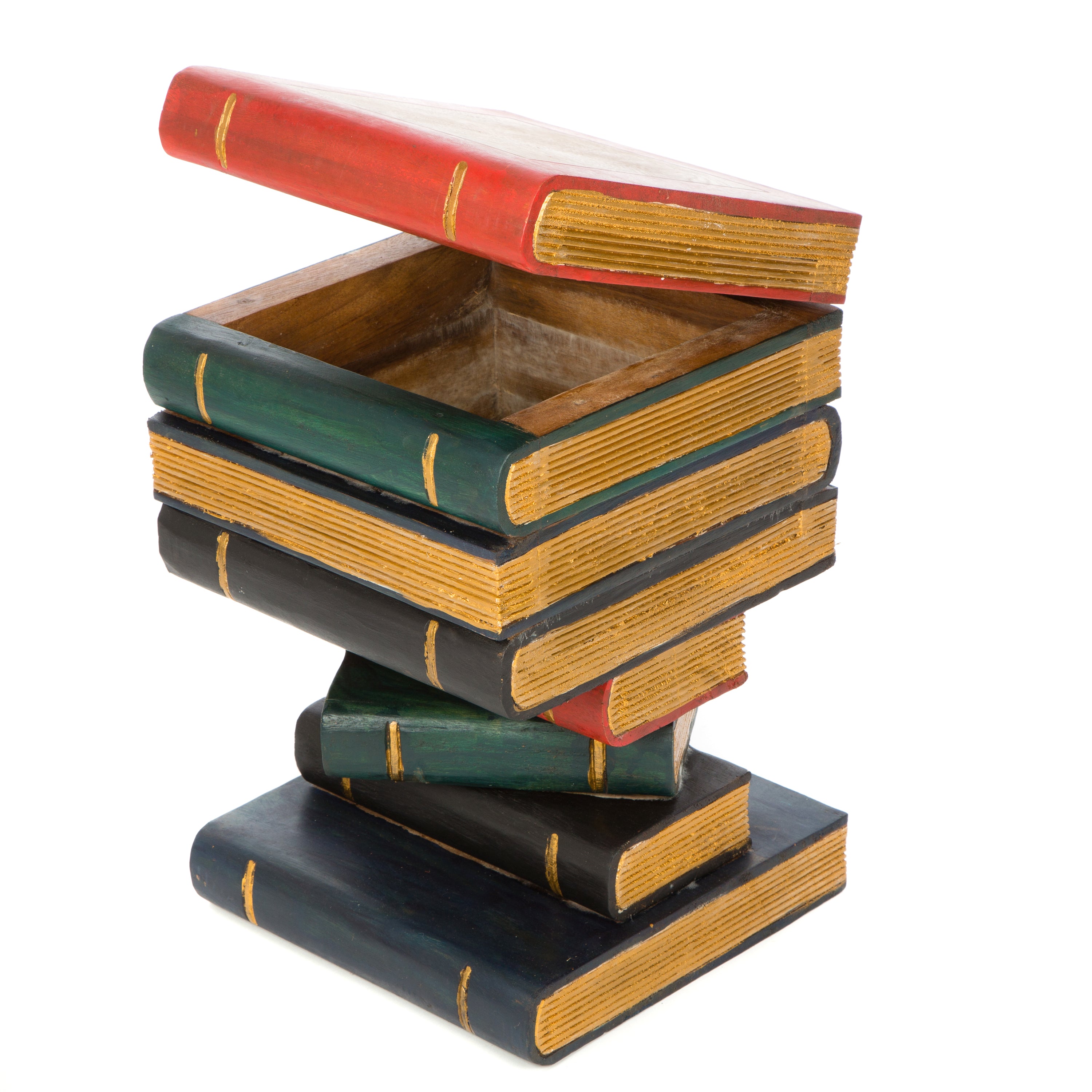 Rustic Wooden Book Stack Side Table With Storage - Painted Gold