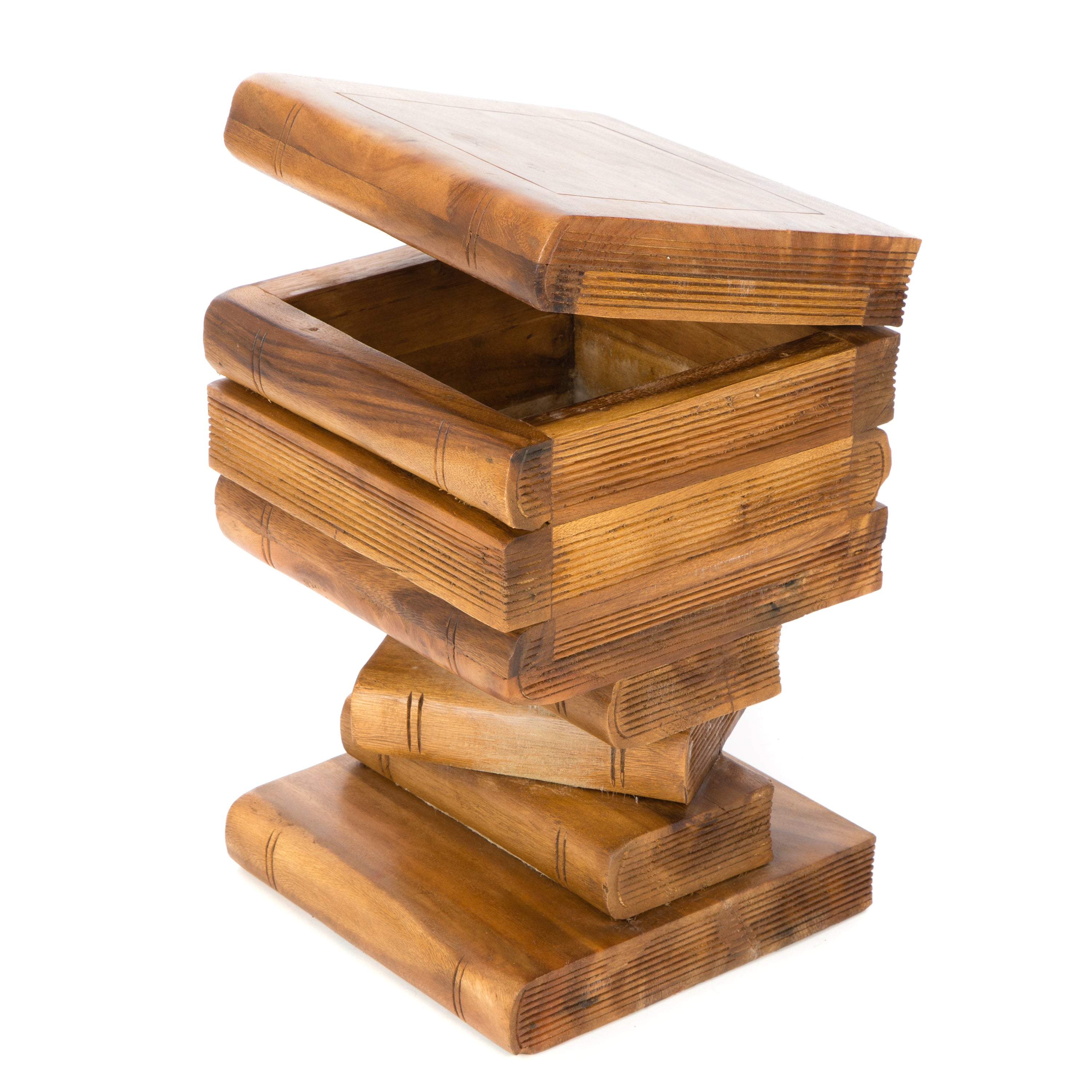 Rustic Wooden Book Stack Side Table With Storage - Waxed