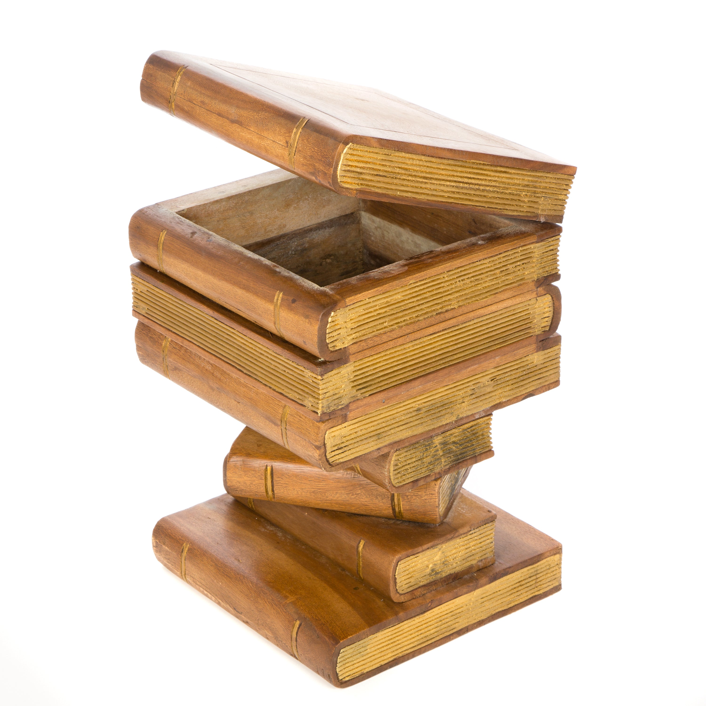 Rustic Wooden Book Stack Side Table With Storage - Waxed Gold