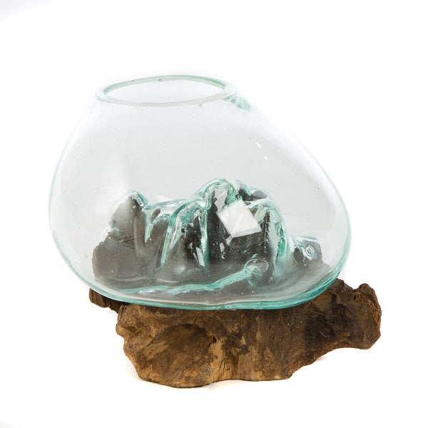 Glass Sculpture On Wood - S