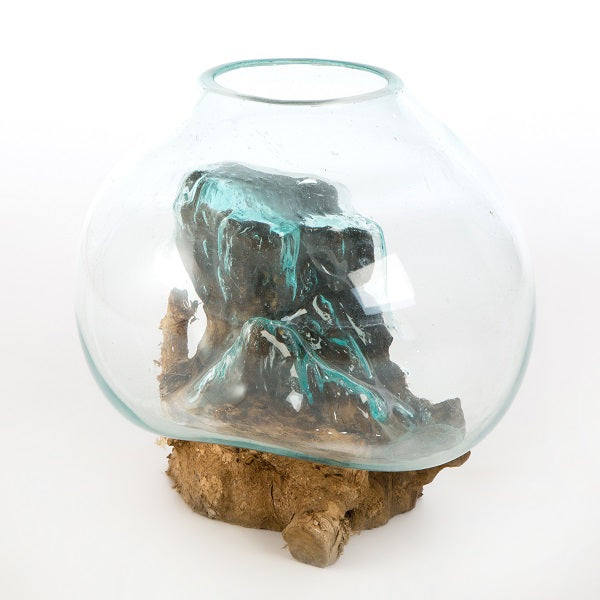 Glass Sculpture On Wood - M