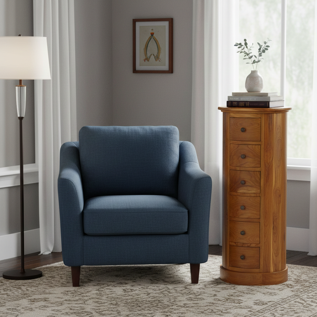 Java 6 Drawer Teak Wood Round Drum