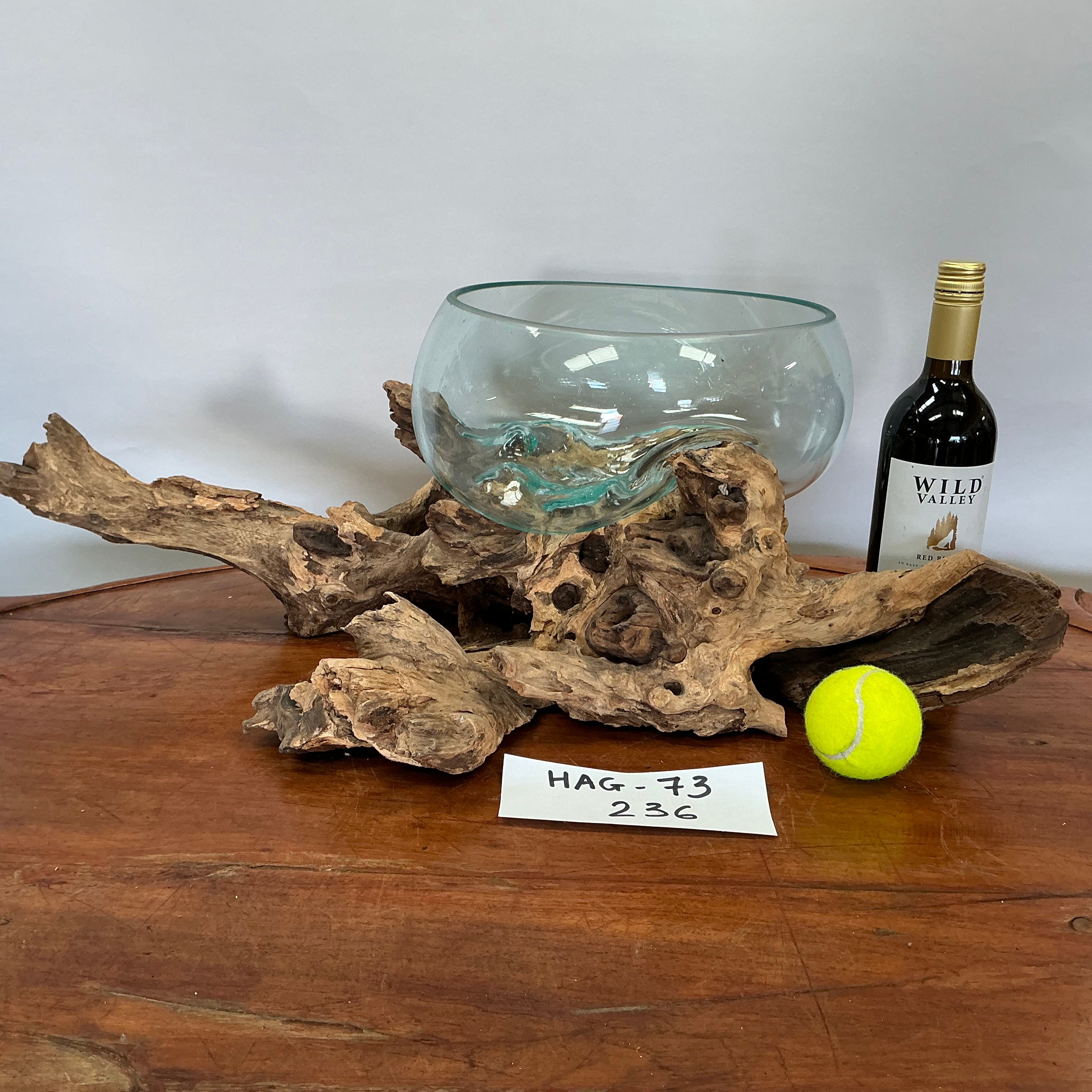 Glass Bowl Sculpture On Wood - HAG-73-236
