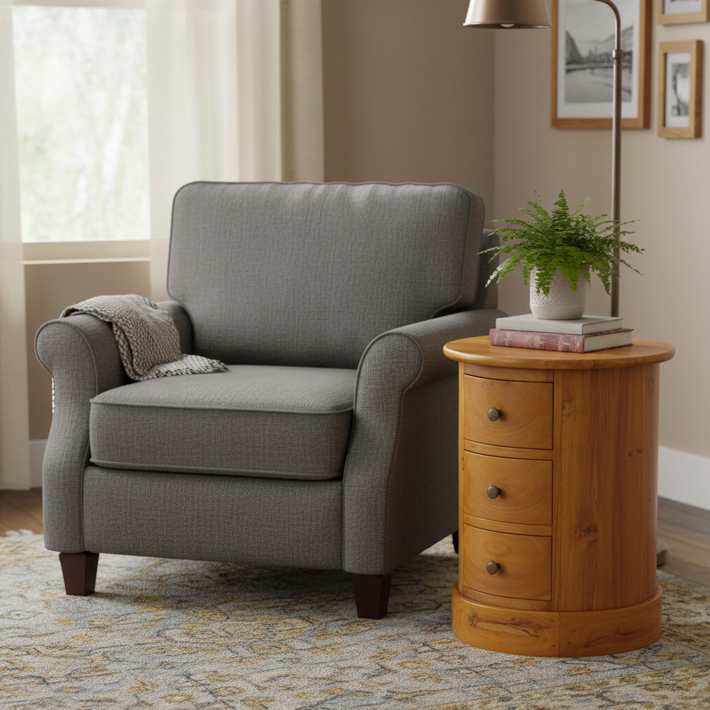 Java 3 Drawer Teak Wood Round Drum