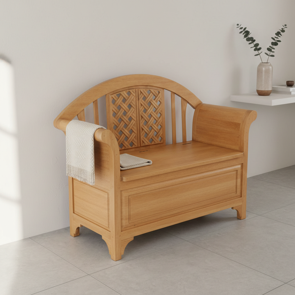 Rubberwood Chair With Blanket Box - Light