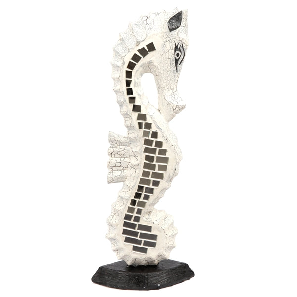 Seahorse (Wooden) - White Mosaic Mirror - 30 cm