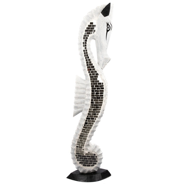 Wooden Seahorse - White Mosaic Mirror - 80 cm