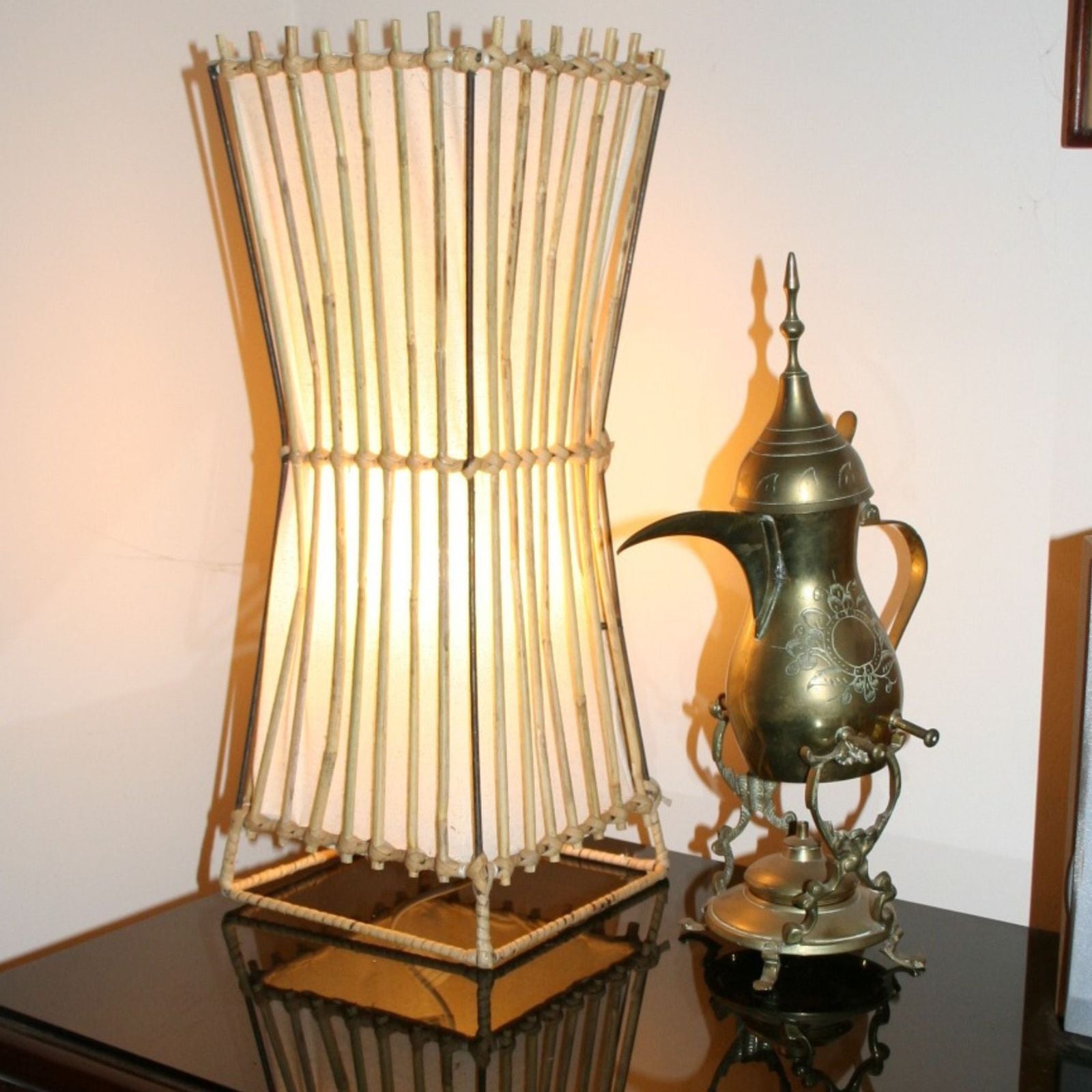 Square Plain Rattan Flare Table Lamp - 50cm - Light