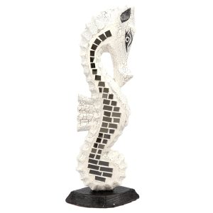 Seahorse (Wooden) - White Mosaic Mirror - 30 cm