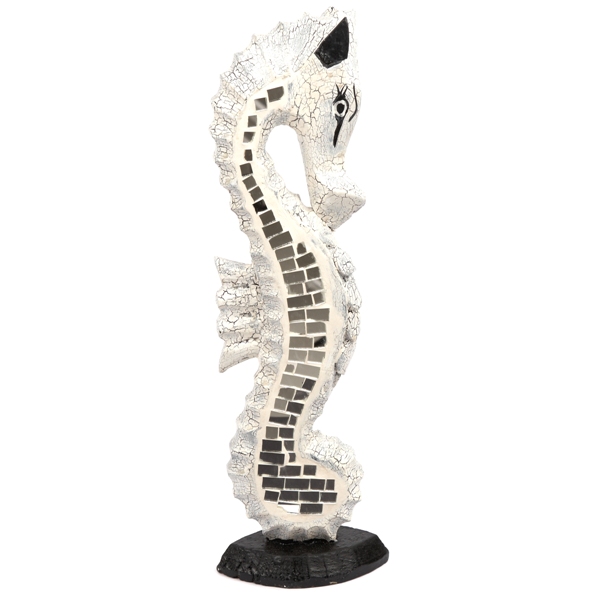 Seahorse (Wooden) - White Mosaic Mirror - 35 cm