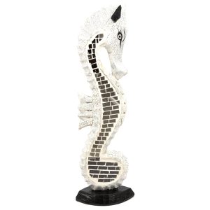 Wooden Seahorse - White Mosaic Mirror - 40 cm