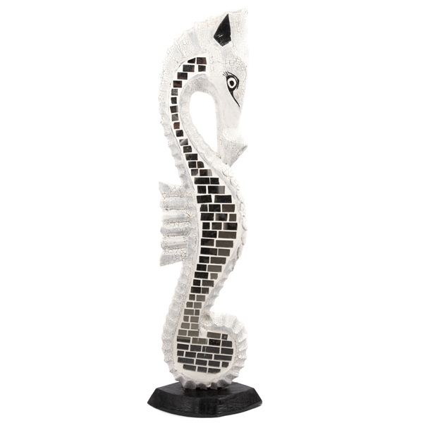 Wooden Seahorse - White Mosaic Mirror - 60 cm